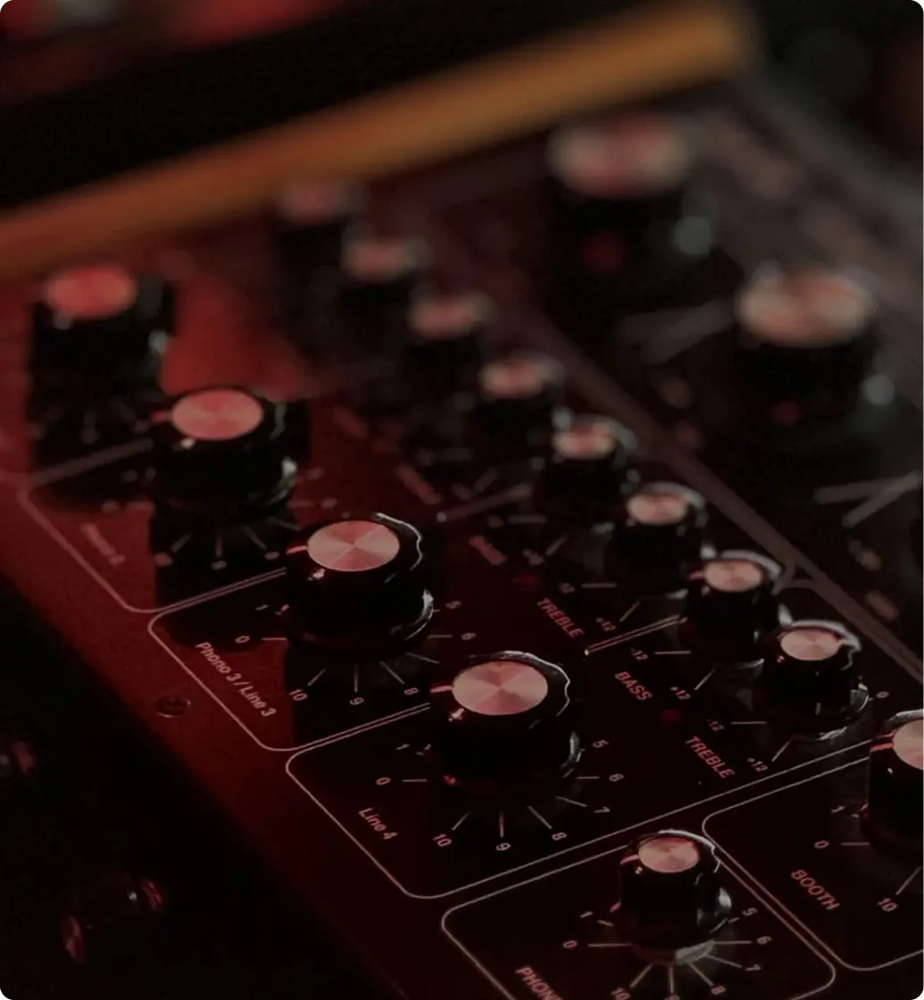 Close-up of the studio mixer